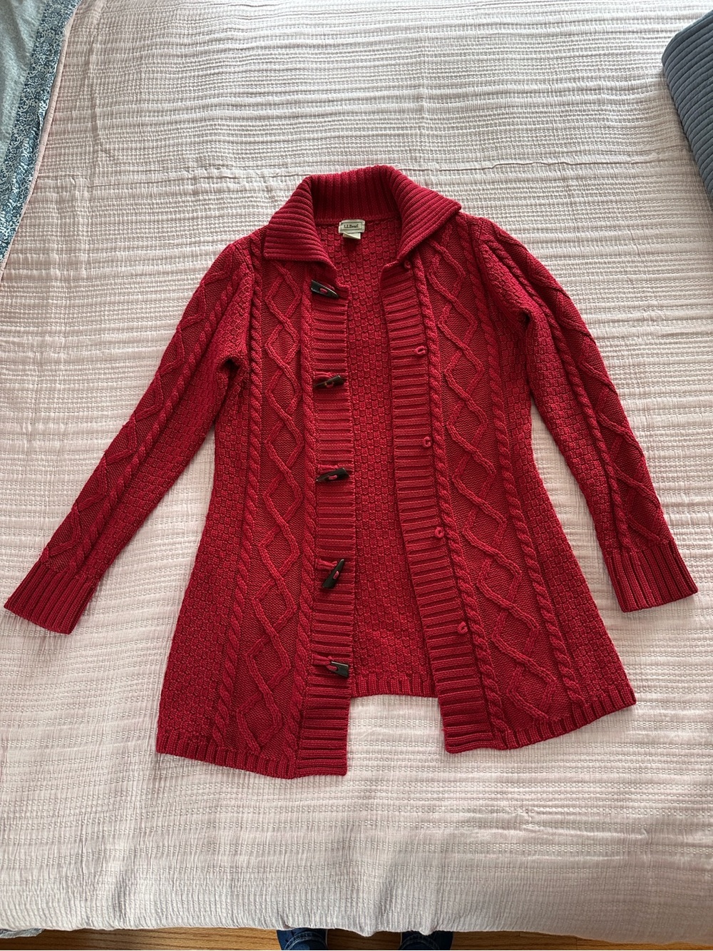 L.L. Bean Textured Cable Knit Cardigan, Toggle Closure, Red

Medium